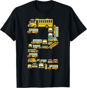 2 Year Old Toddler 2nd Birthday School Bus Theme Kids Party T-Shirt - T-Shirt | Black