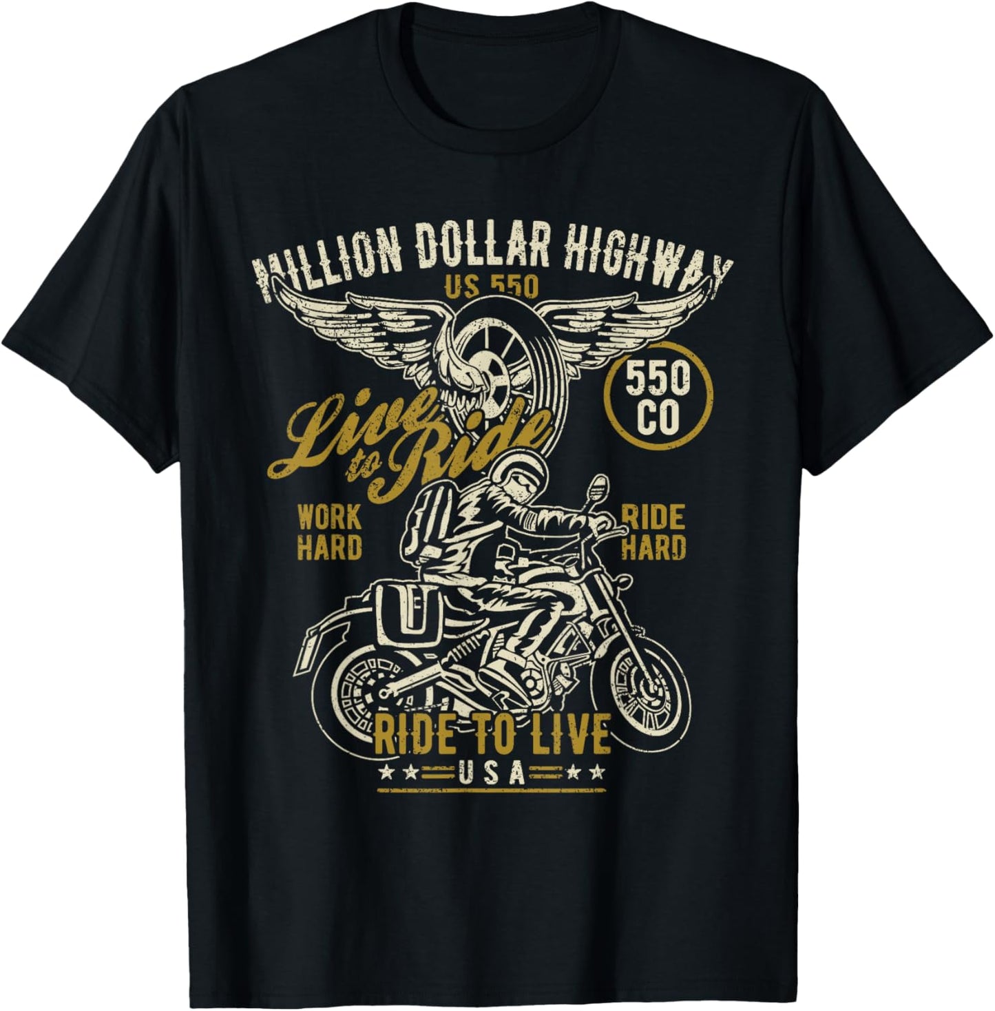 Million Dollar Highway HWY 550 CO USA Motorcycle Design T-Shirt - T-Shirt | Black
