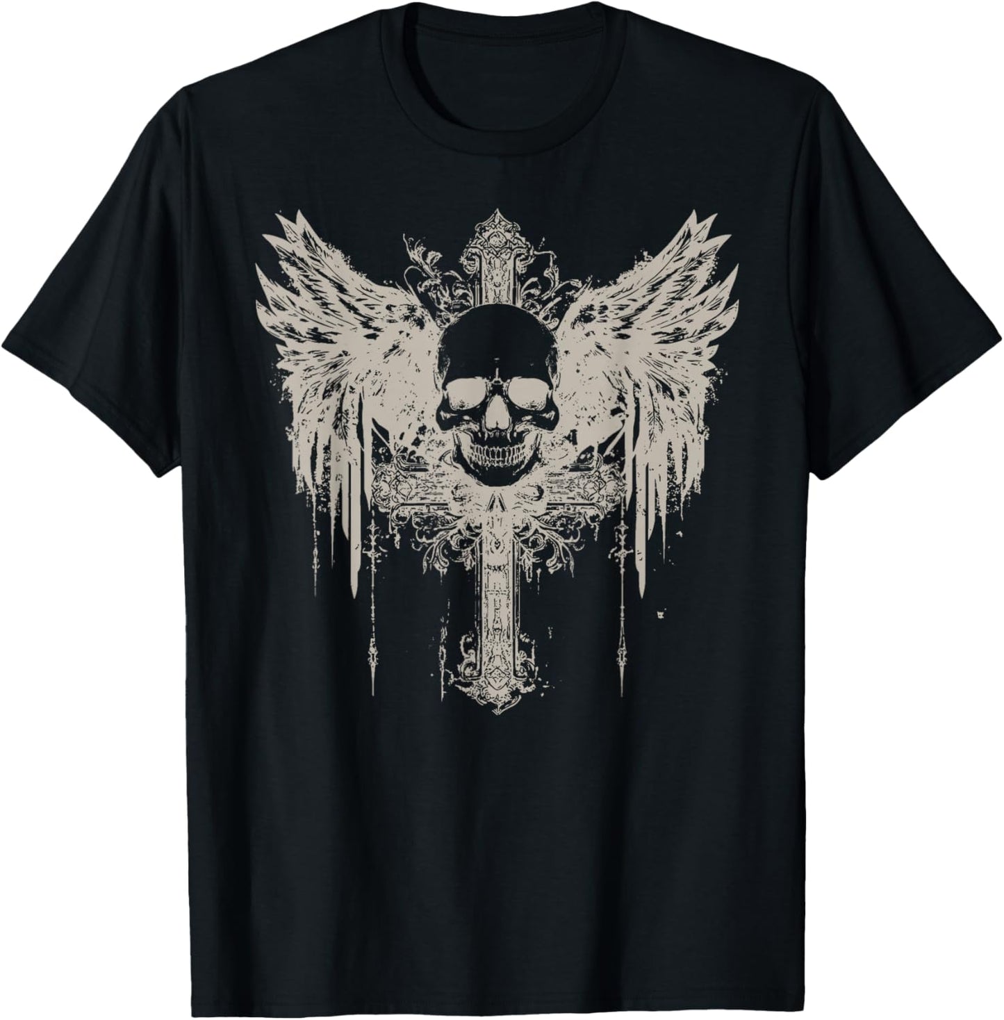 Skull Cross Y2K Grunge Aesthetic Goth Alt Gothic Emo Vintage T-Shirt - T-Shirt | Black