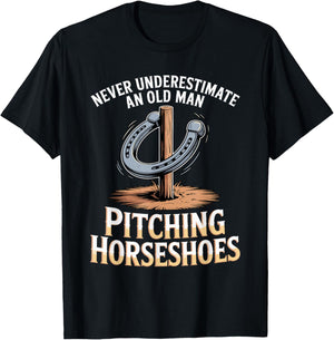 Old Man Pitching Horseshoes Throwing Horse Horseshoe Pitcher T-Shirt - T-Shirt | Black
