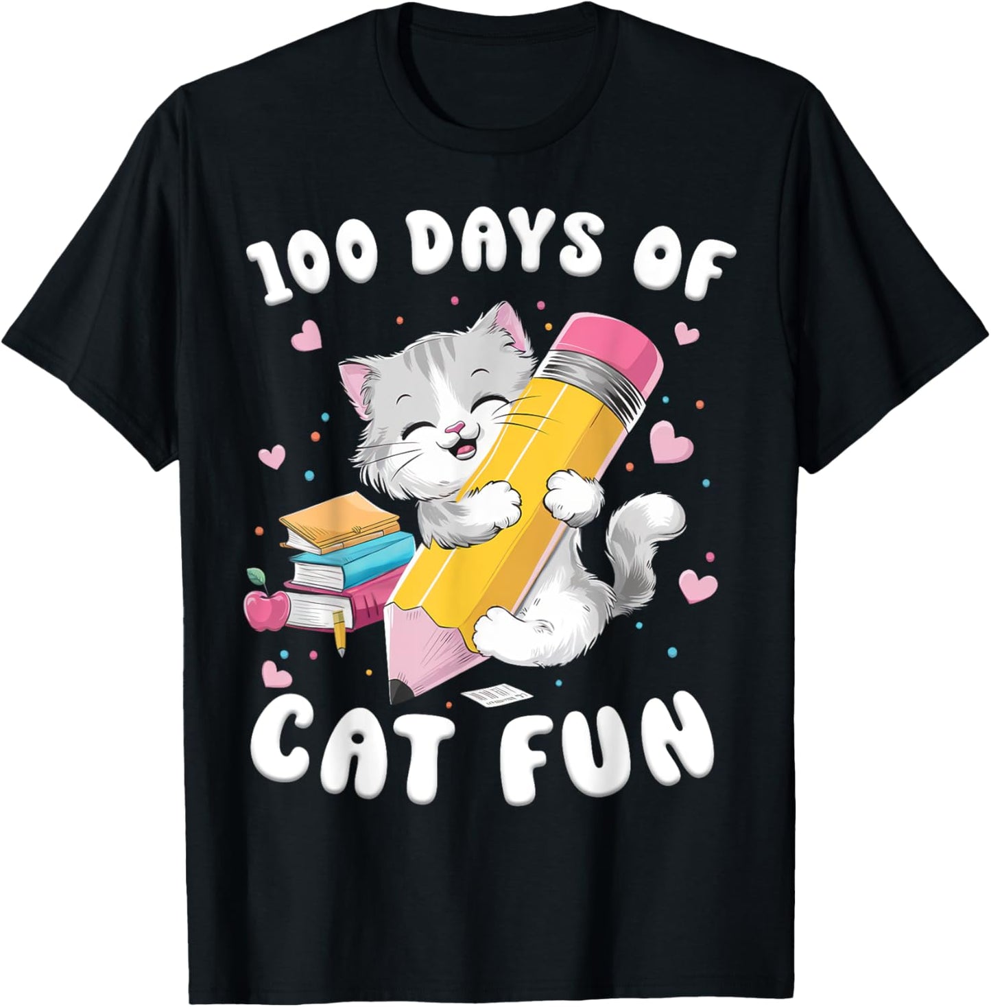 Cats 100th Day of School Teacher 100 days Cat Kitty T-Shirt - T-Shirt | Black