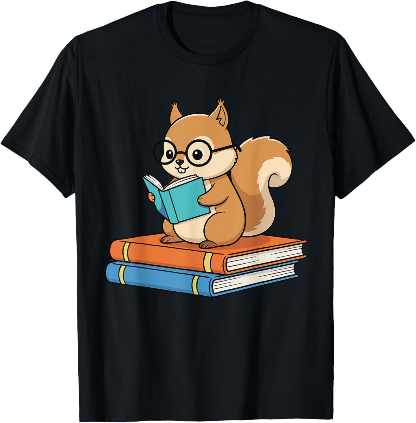 Squirrel Reading Book Glasses Funny Bookworm Librarian T-Shirt - T-Shirt | Black