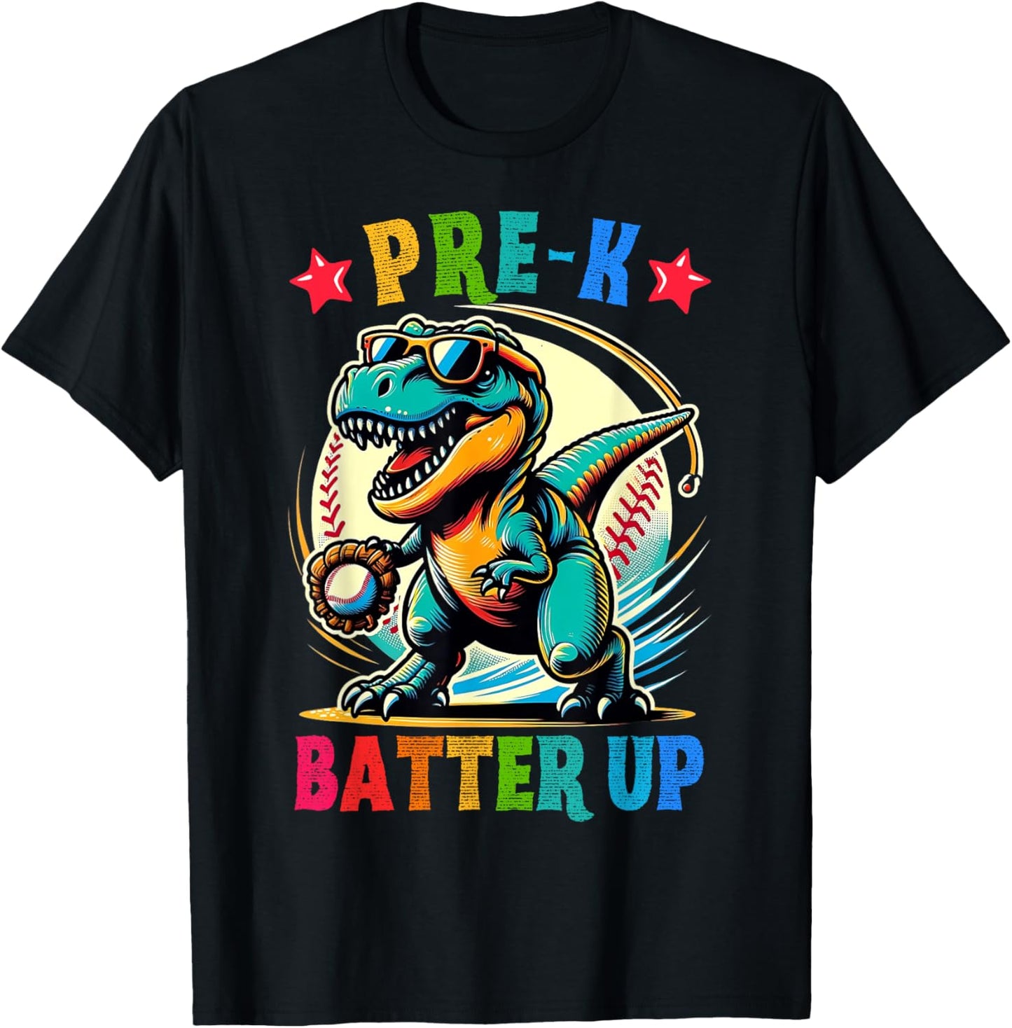 First day back to School Pre-k Kids Baseball Dinosaur Boys T-Shirt - T-Shirt | Black