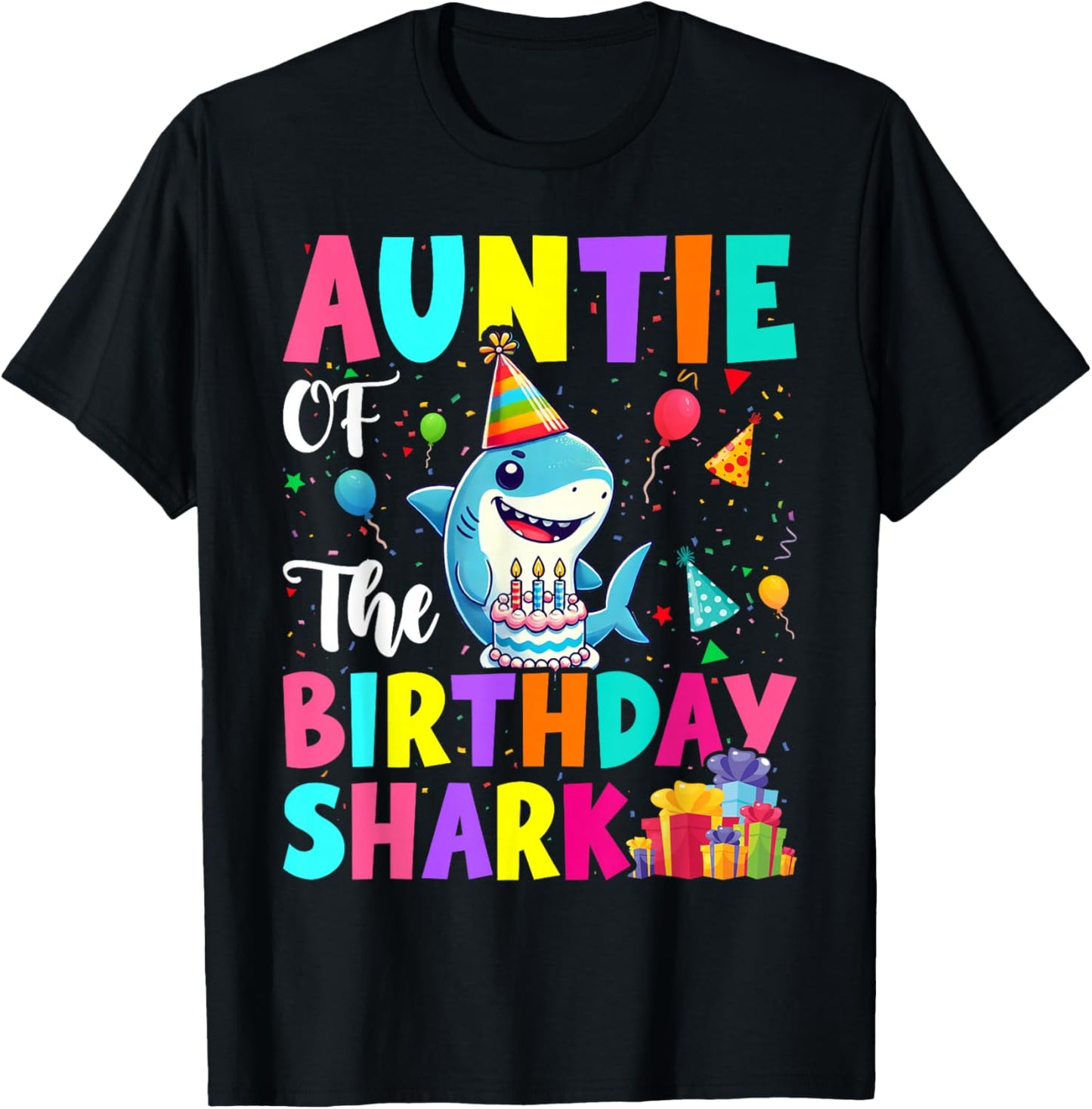 Auntie Of The Shark Birthday Boy Girl Party Family Group T-Shirt - T-Shirt | Black