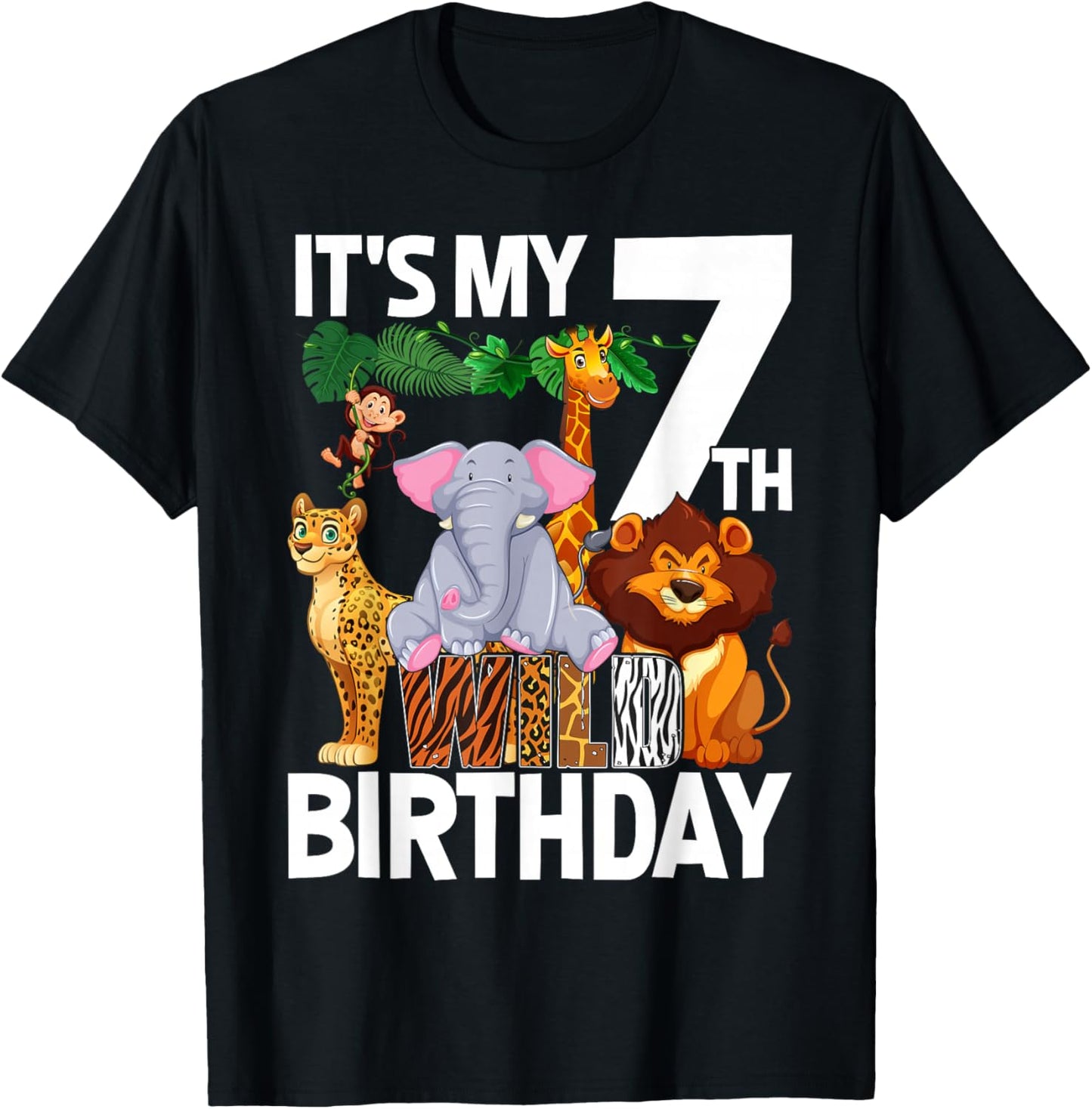 It's My 7th Wild Birthday Safari Animals Zoo Birthday T-Shirt - T-Shirt | Black