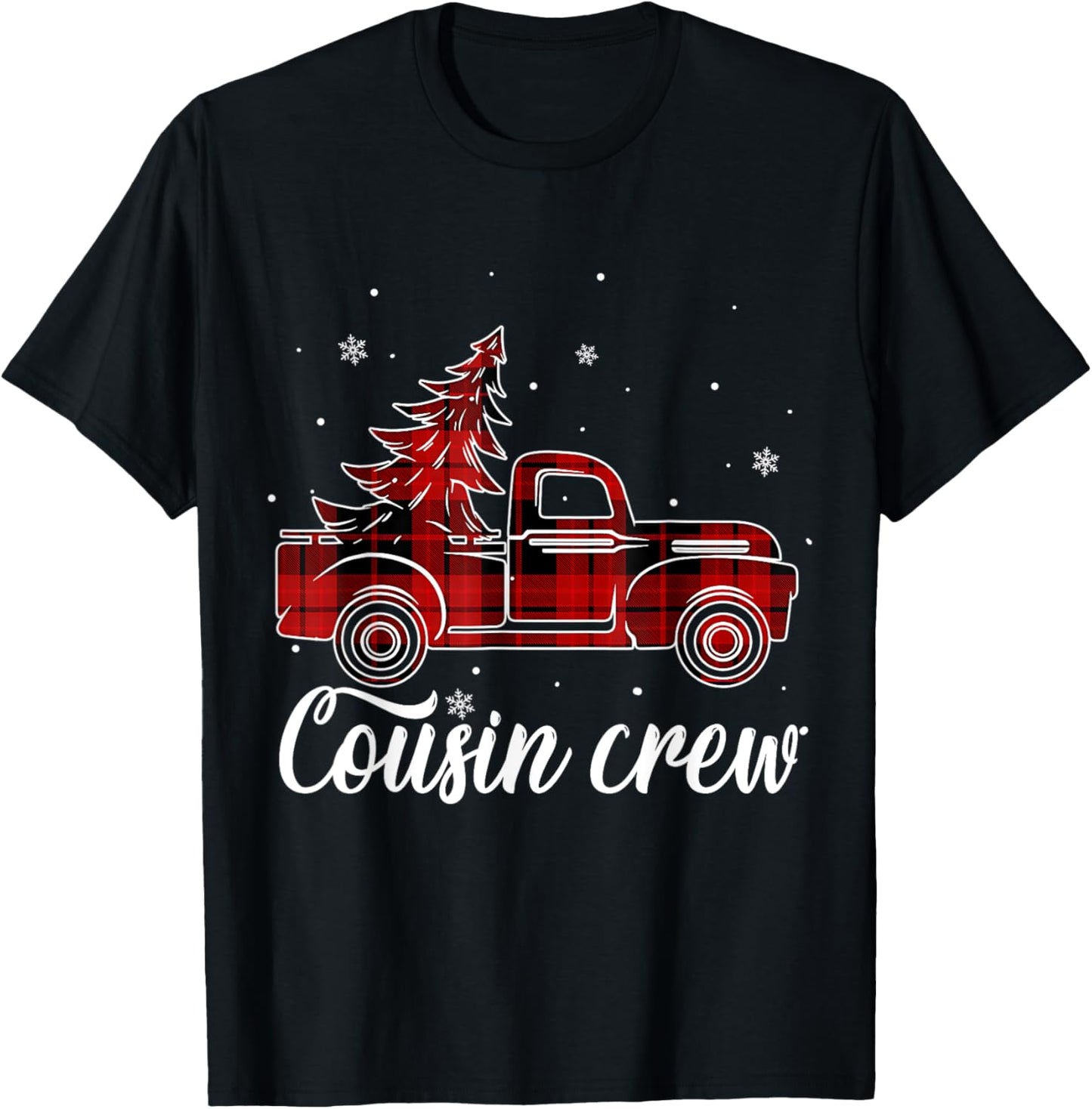 Christmas Cousin Crew Buffalo Truck Tree Red Plaid Pajama T-Shirt - T-Shirt | Black