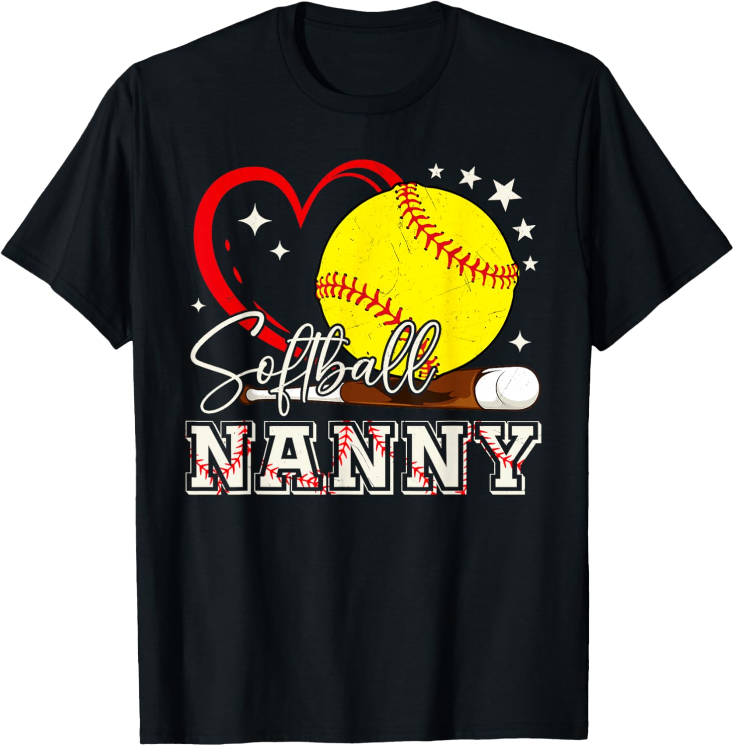 Softball Nanny Family Matching Cute Softball Lover T-Shirt - T-Shirt | Black