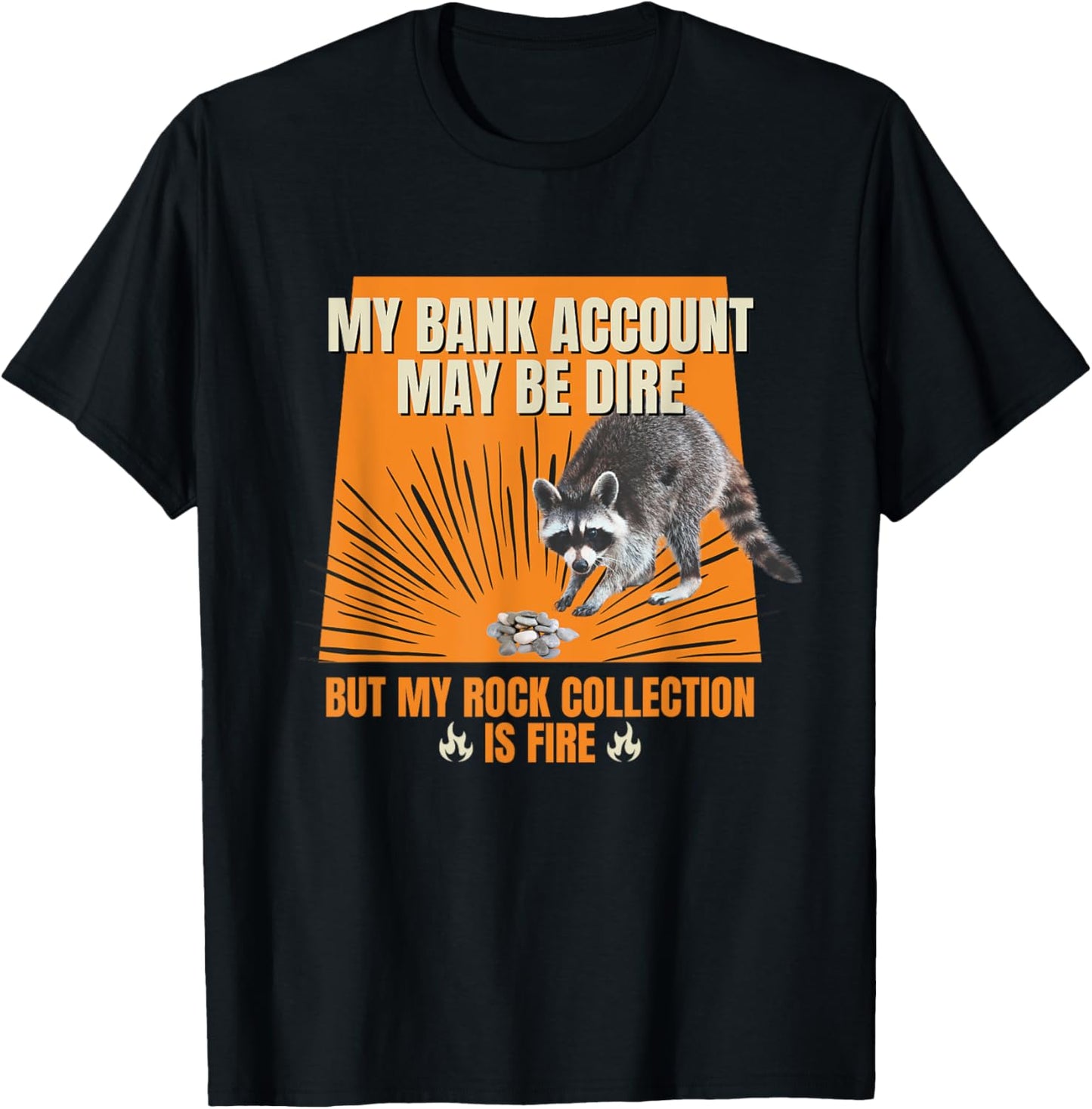 My Bank Account Be Dire My Rock Collection Is Fire Raccoon T-Shirt - T-Shirt | Black
