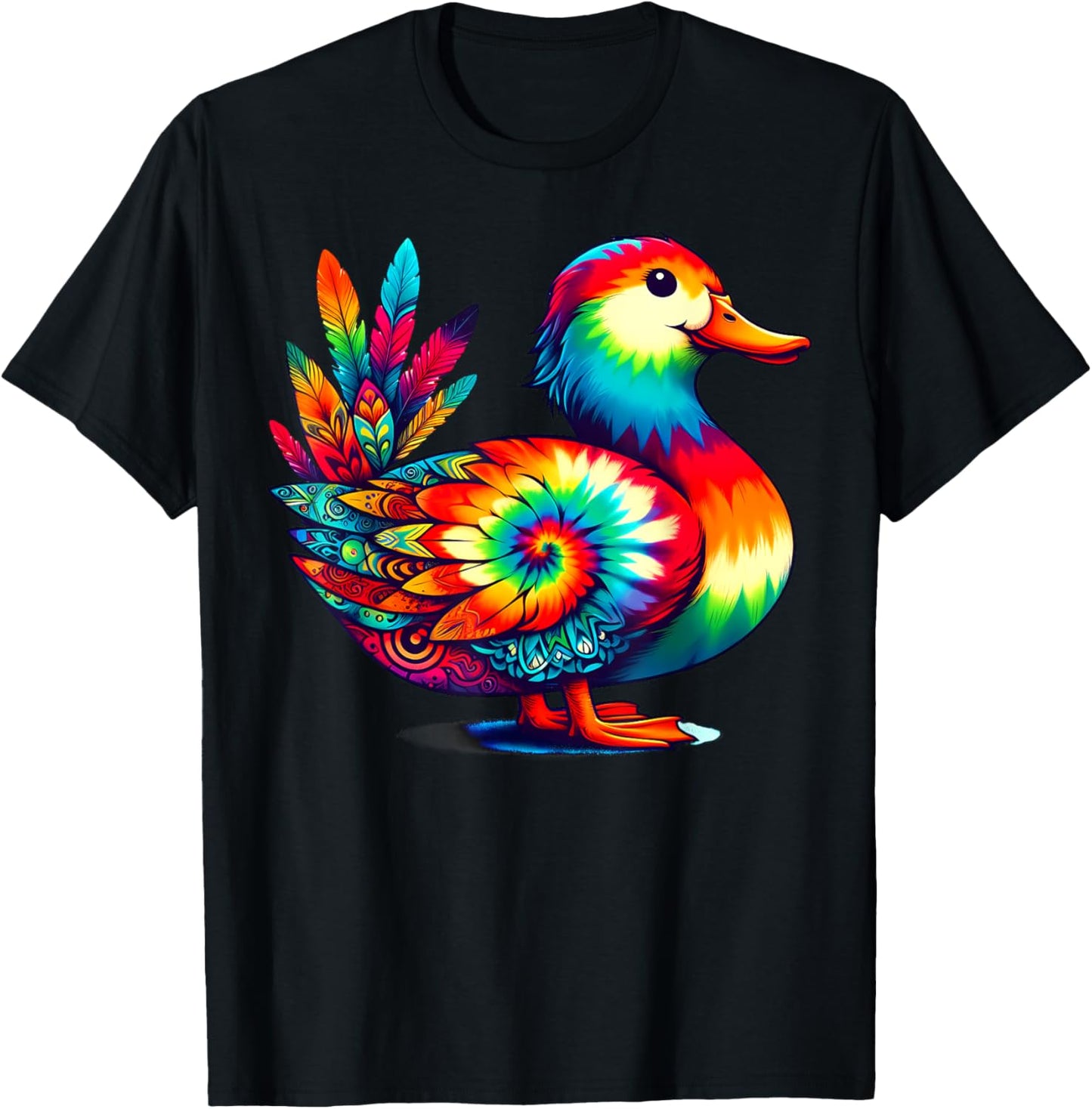 Cool Duck Graphic Spirit Animal Illustration Tie Dye Art T-Shirt - T-Shirt | Black