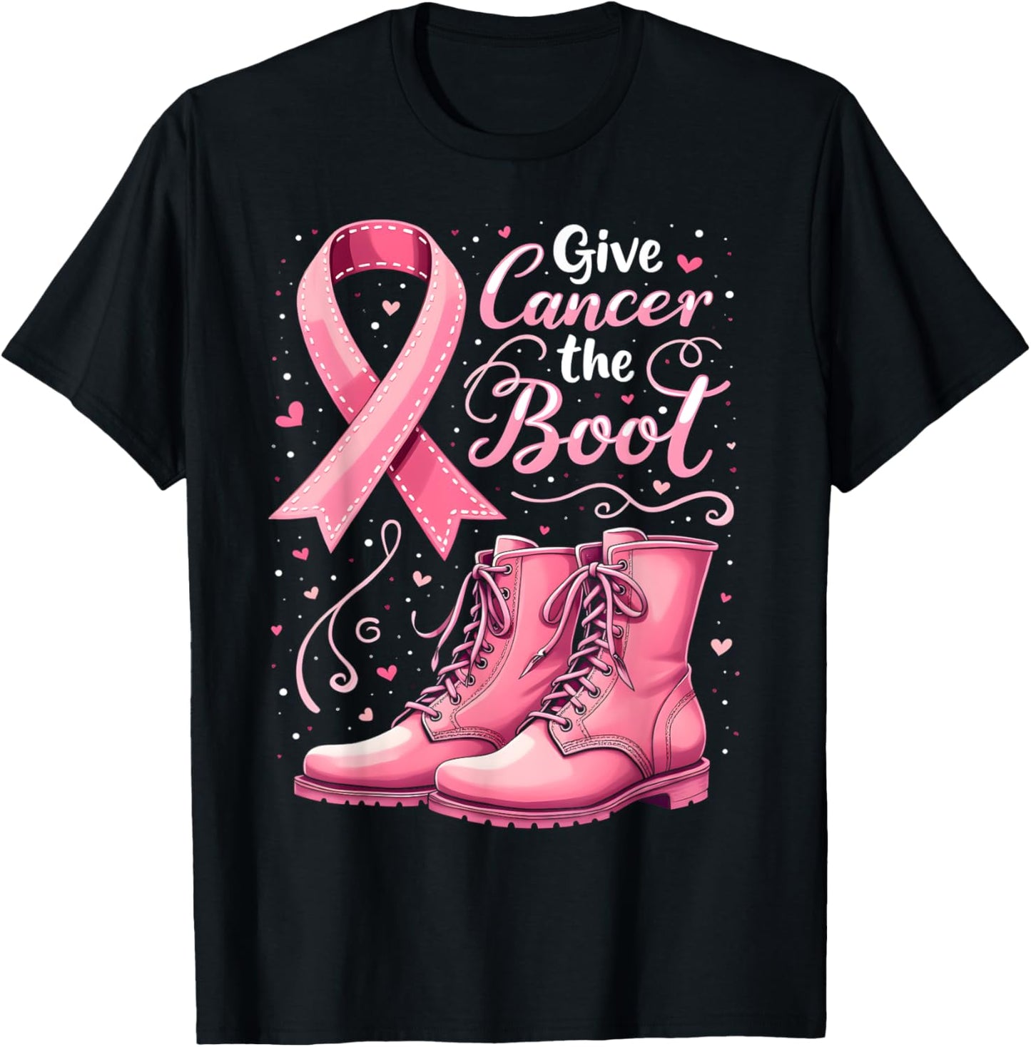 Give Cancer The Boot Breast Cancer Awareness Men Women Kids T-Shirt - T-Shirt | Black