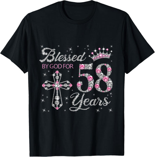 Blessed by God For 58 Years Old 58th Birthday Gift T-Shirt - T-Shirt | Black