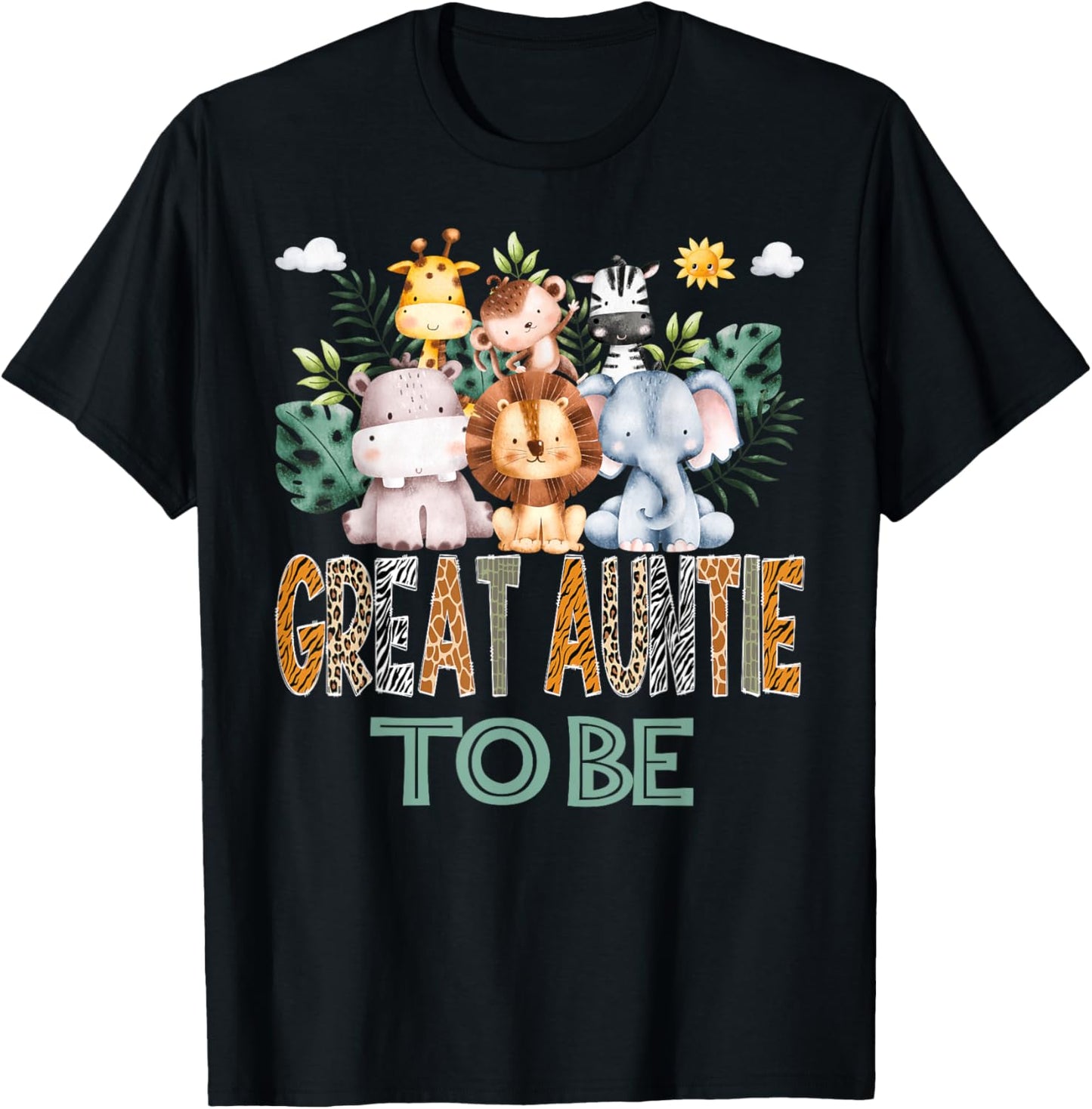 Soon To Be Great Auntie Jungle Animal Safari Gender Reveal T-Shirt - T-Shirt | Black