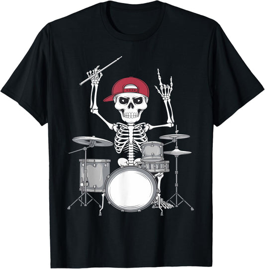 Skeleton Drummer Halloween Costume Playing Drums Boys Men T-Shirt - T-Shirt | Black