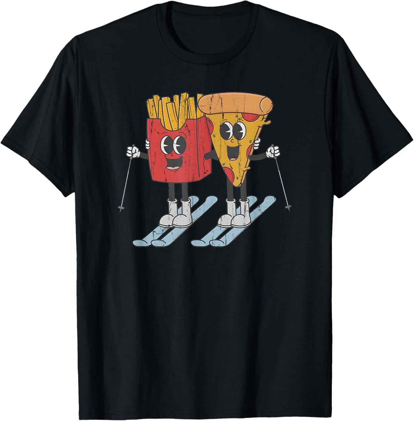 Pizza and French Fry, Funny Ski, Beginner Skier T-Shirt - T-Shirt | Black