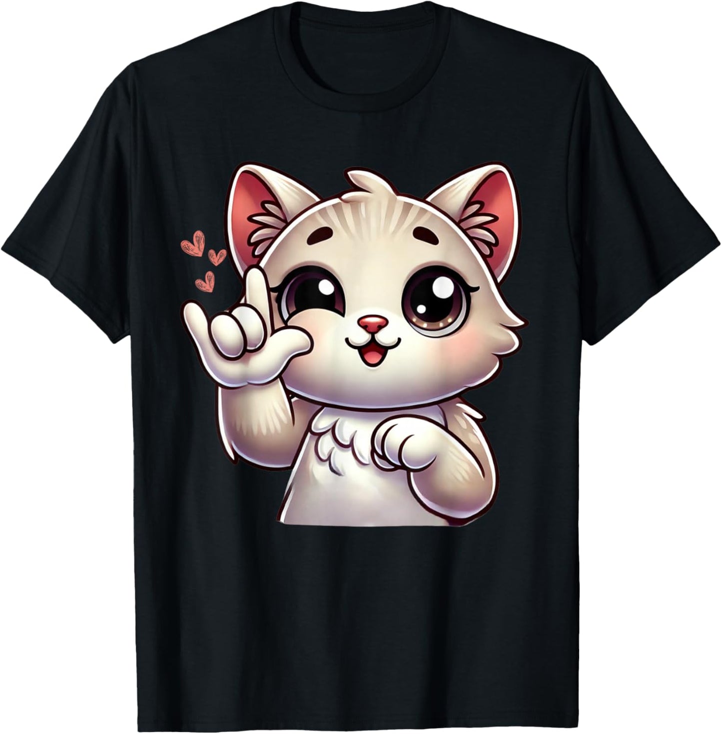 Kitten Cute Cat Making Love You Hand Sign Language ASL T-Shirt - T-Shirt | Black