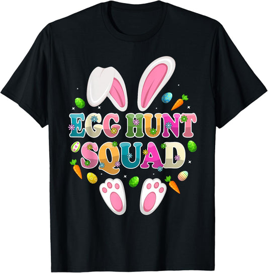 Egg Hunt Squad Bunny Happy Easter Day T-Shirt - T-Shirt | Black