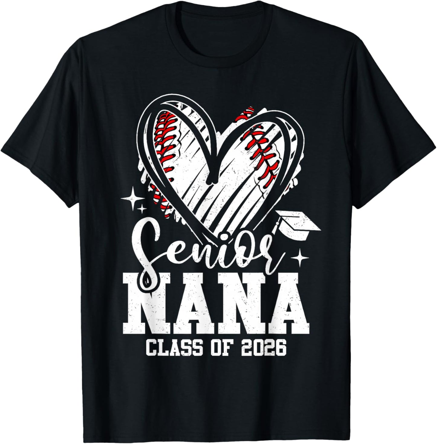 Senior Nana Class of 2026 Baseball Graduation Heart T-Shirt - T-Shirt | Black