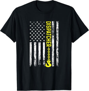 Tow Truck Dispatcher USA Flag Thin Yellow Line T-Shirt - T-Shirt | Black