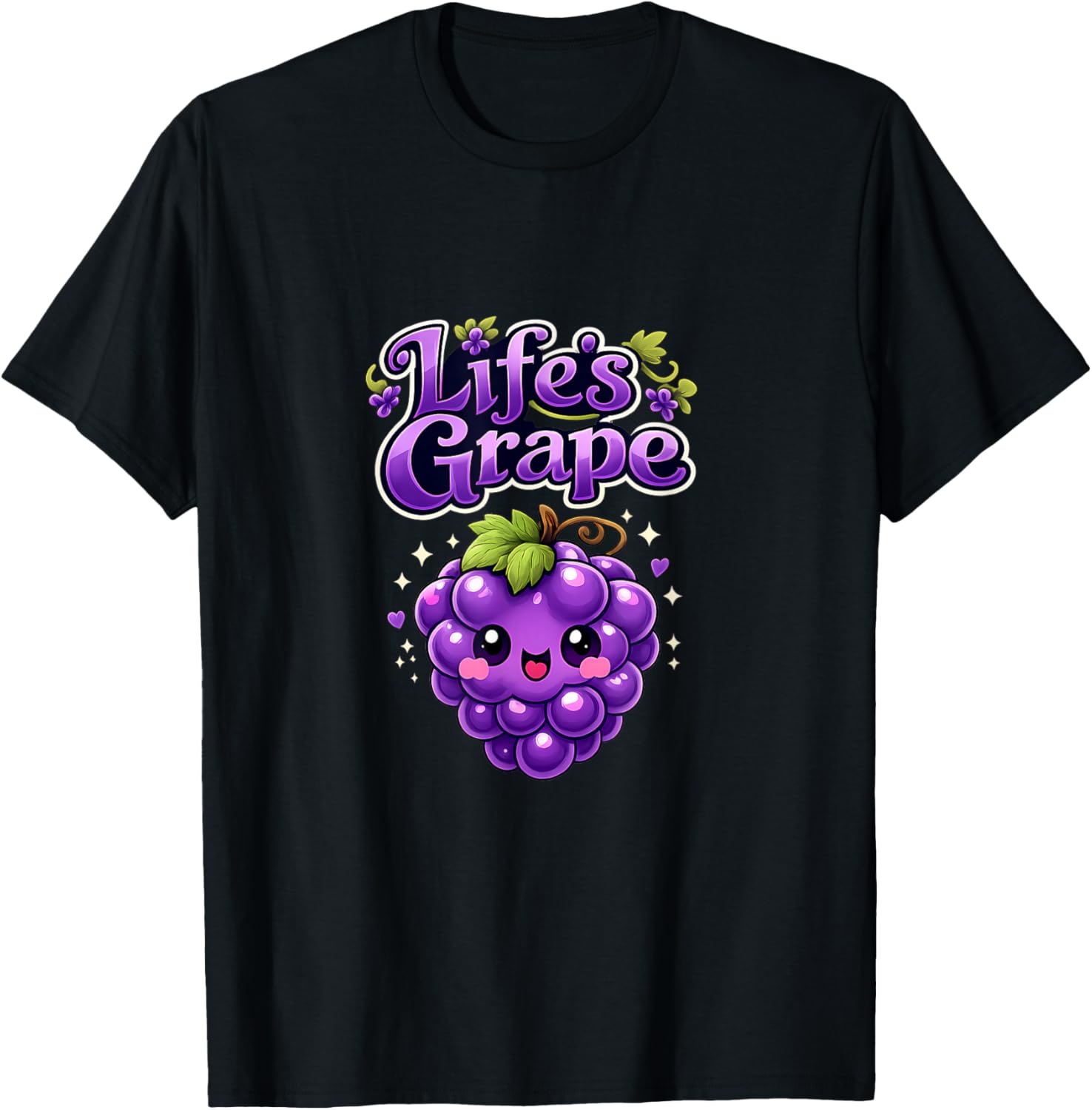 Lifes Raisin Kawaii Chibi Raisins Mignon Violet Vert Art T-Shirt - T-Shirt | Black