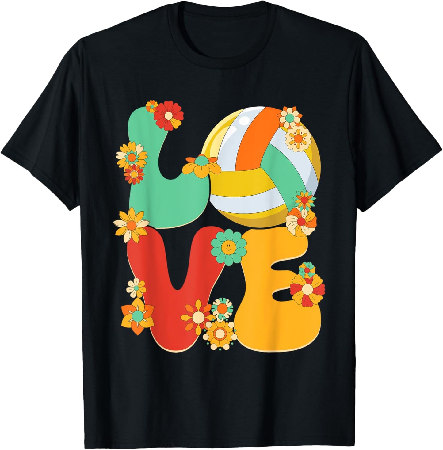 Volleyball Love Shirt Groovy Flower Volleyball Lover Girls T-Shirt - T-Shirt | Black
