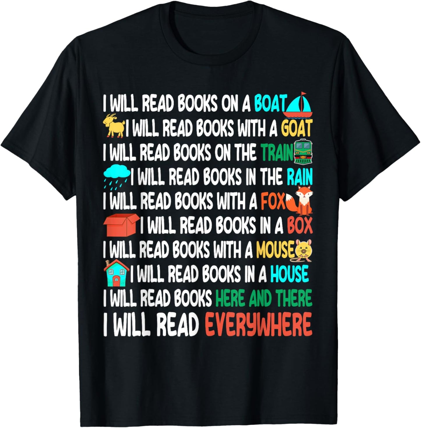 I Will Read Books On A Boat & Everywhere Reading Book T-Shirt - T-Shirt | Black
