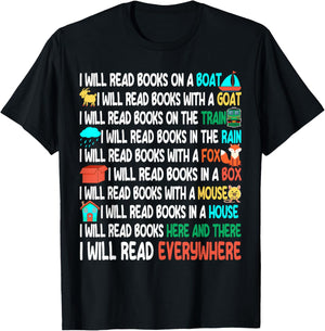 I Will Read Books On A Boat & Everywhere Reading Book T-Shirt - T-Shirt | Black