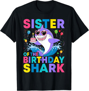 Sister of the Shark Birthday Sis Matching Family T-Shirt - T-Shirt | Black