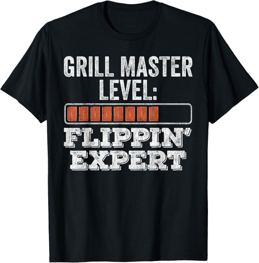 BBQ Grill Dad, Vintage Grill Master Level Flippin' Expert T-Shirt - T-Shirt | Black