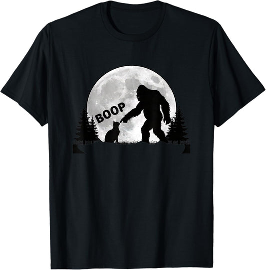 Cat Boop Funny Sasquatch and Cat Moon Silhouette T-Shirt - T-Shirt | Black