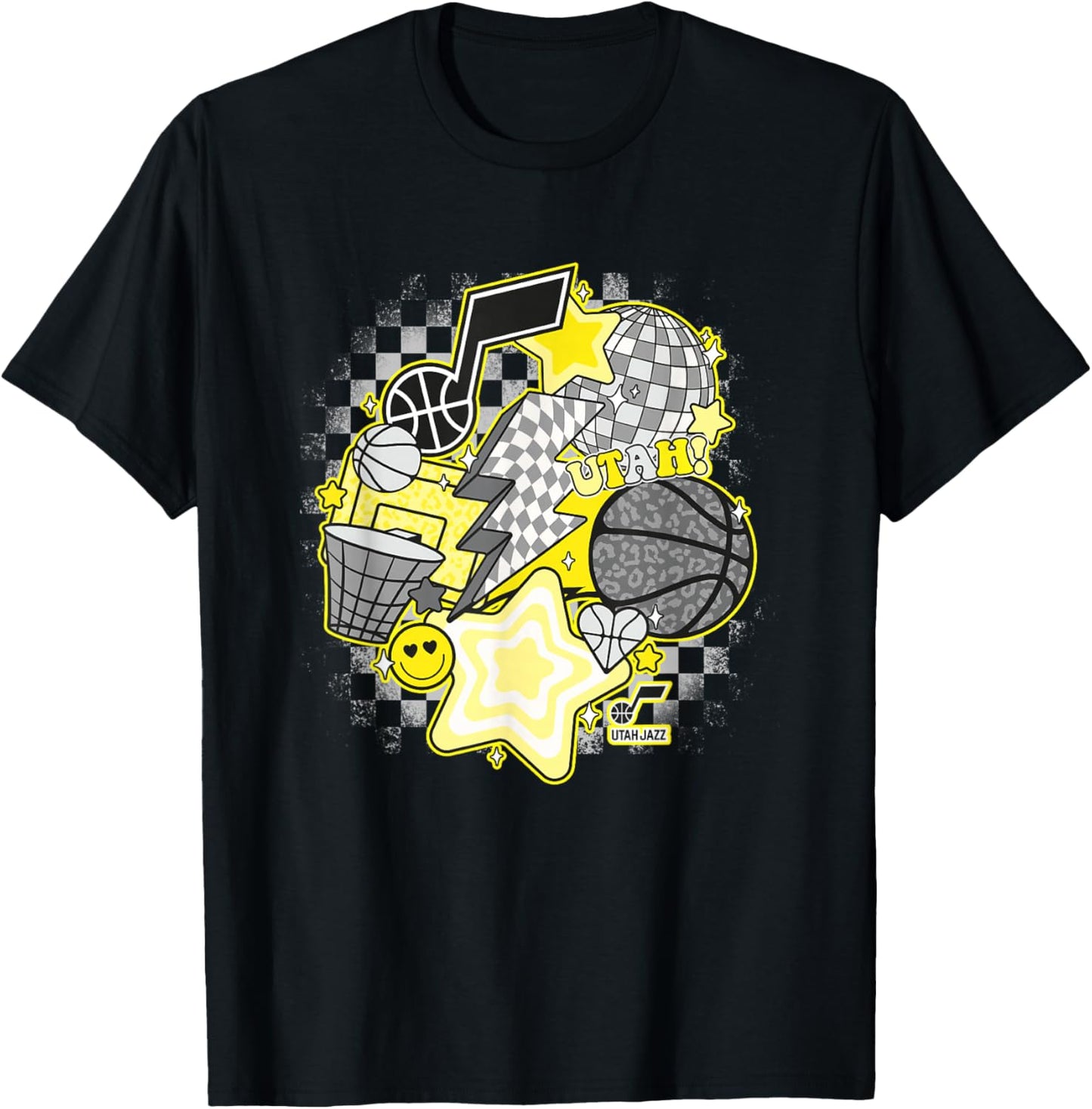 NBA Utah Jazz Psychedelic Basketball Collage T-Shirt - T-Shirt | Black