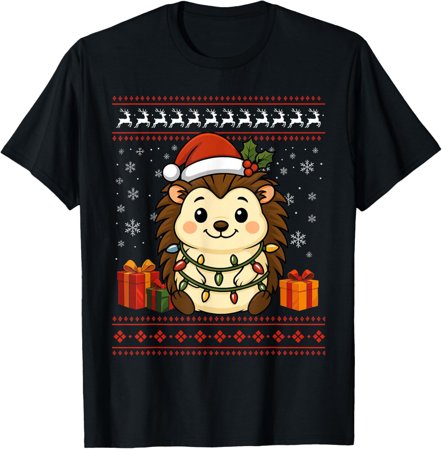 Hedgehog Ugly Christmas Jumper Hedgehog T-Shirt - T-Shirt | Black