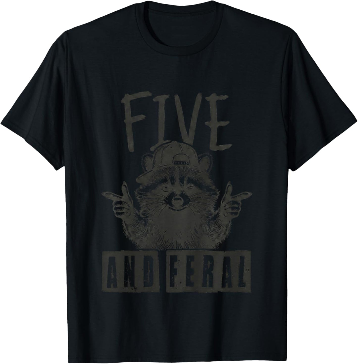 Kids Feral and Five Raccoon 5th Birthday Girls Boys Kids T-Shirt - T-Shirt | Black