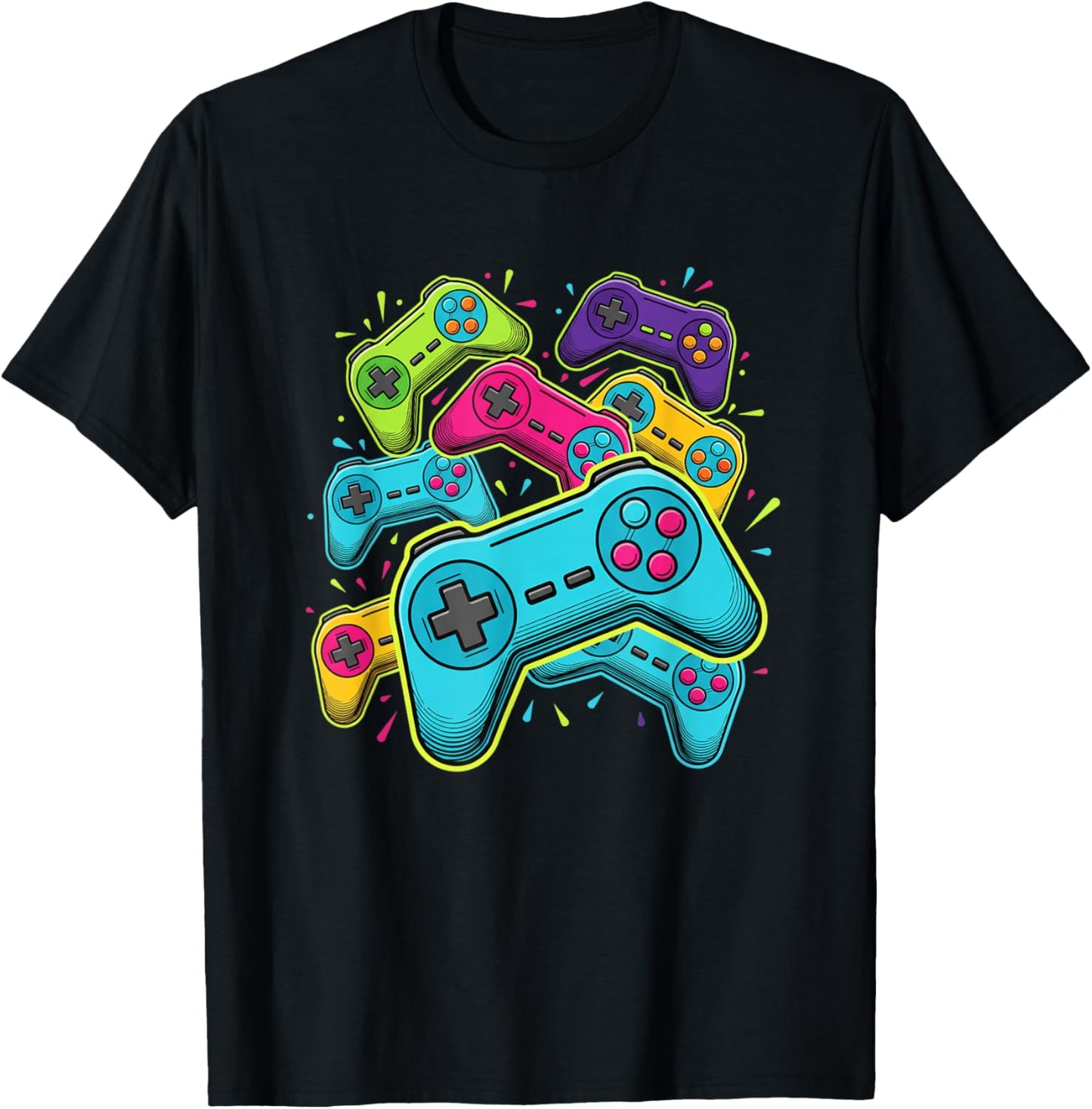 Retro Video Game Controllers Colorful Gaming Art for Gamers T-Shirt - T-Shirt | Black