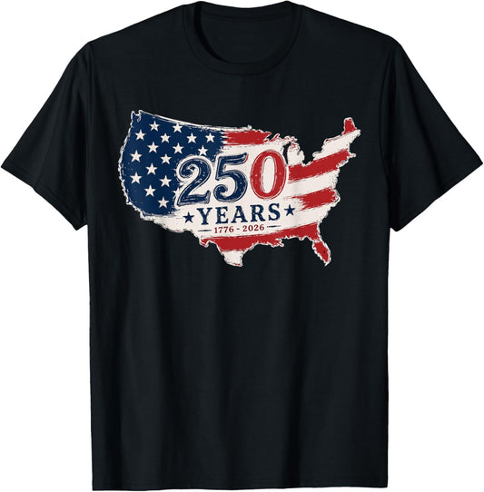250 Years of Freedom 1776 2026 Patriotic USA T-Shirt - T-Shirt | Black