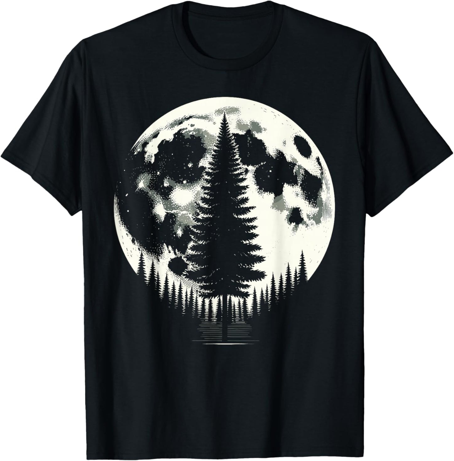 Retro Moon Nature Forest Trees Outdoor T-Shirt - T-Shirt | Black