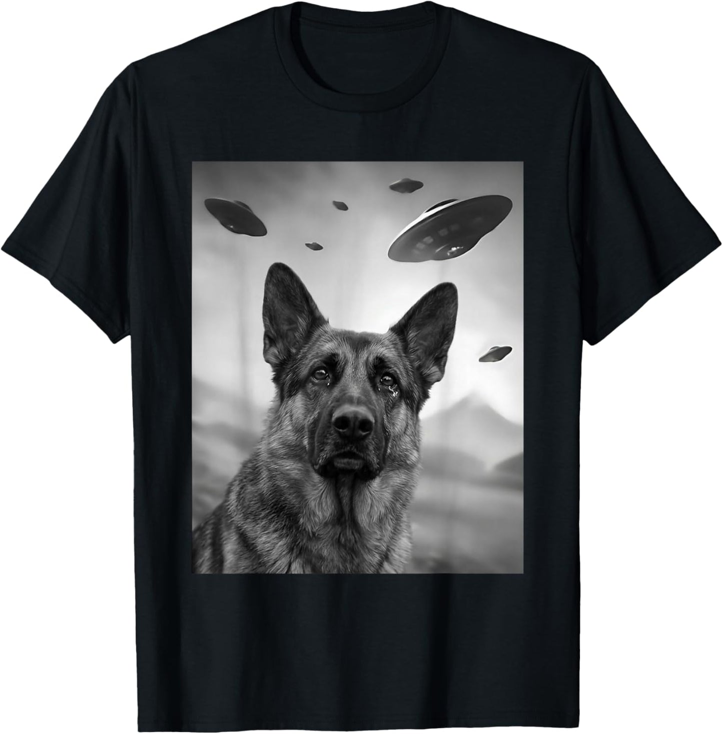 German Shepherd UFO Funny Dog Lover Owner T-Shirt - T-Shirt | Black