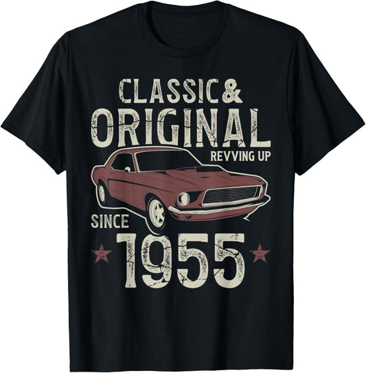70th Birthday Born 1955 Classic Car T-Shirt - T-Shirt | Black