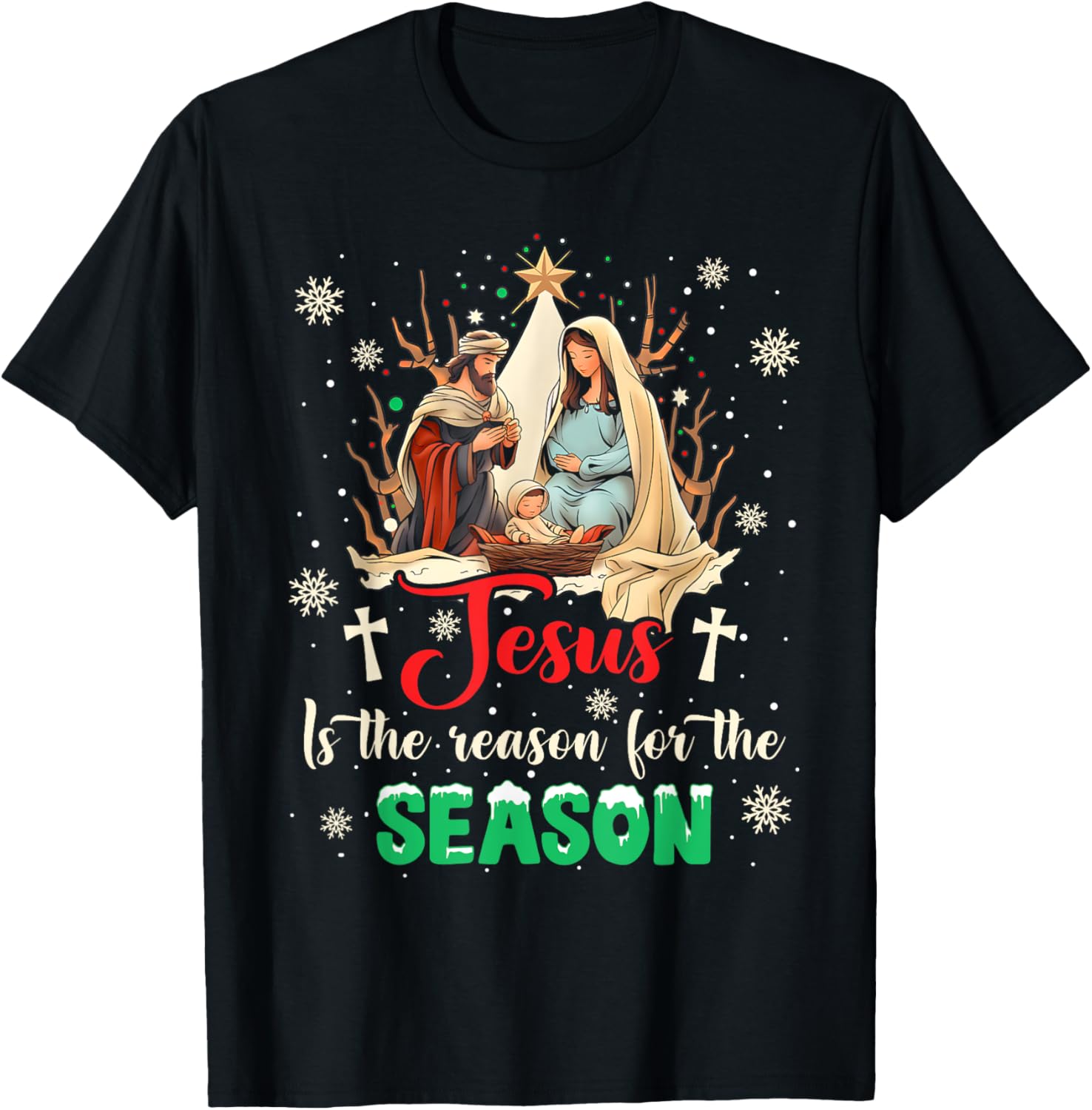 Christmas Nativity Jesus Is The Reason For The Season Manger T-Shirt - T-Shirt | Black