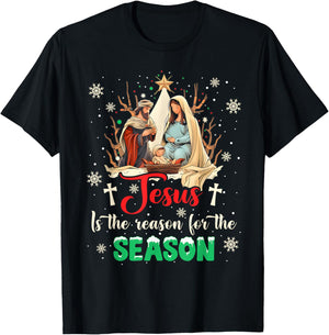 Christmas Nativity Jesus Is The Reason For The Season Manger T-Shirt - T-Shirt | Black