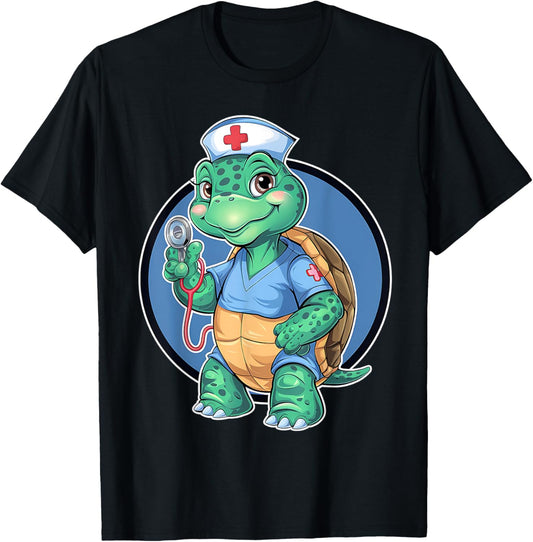Cute Nurse Turtle – Funny Medical & Nurse Appreciation T-Shirt - T-Shirt | Black