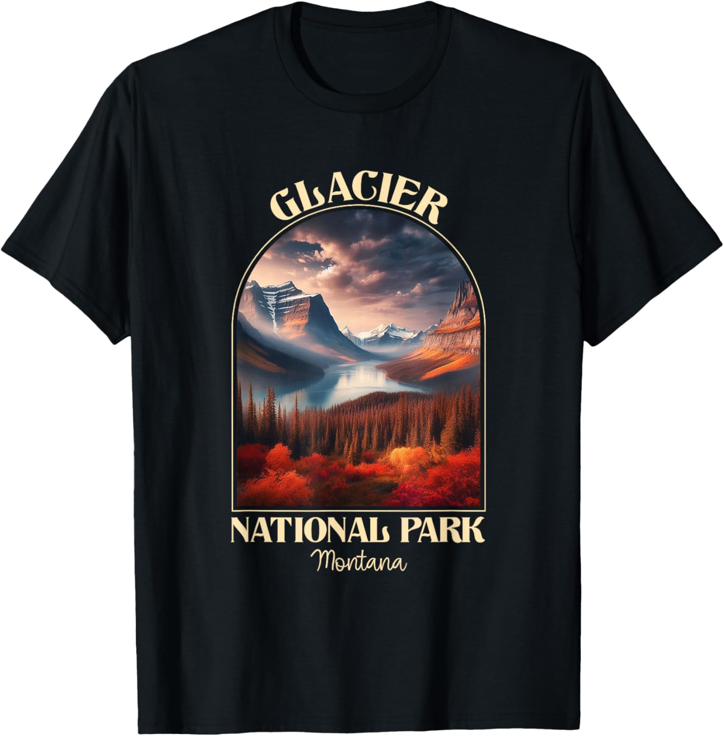 Vintage Glacier National Park Autumn Season Camping Hiking T-Shirt - T-Shirt | Black