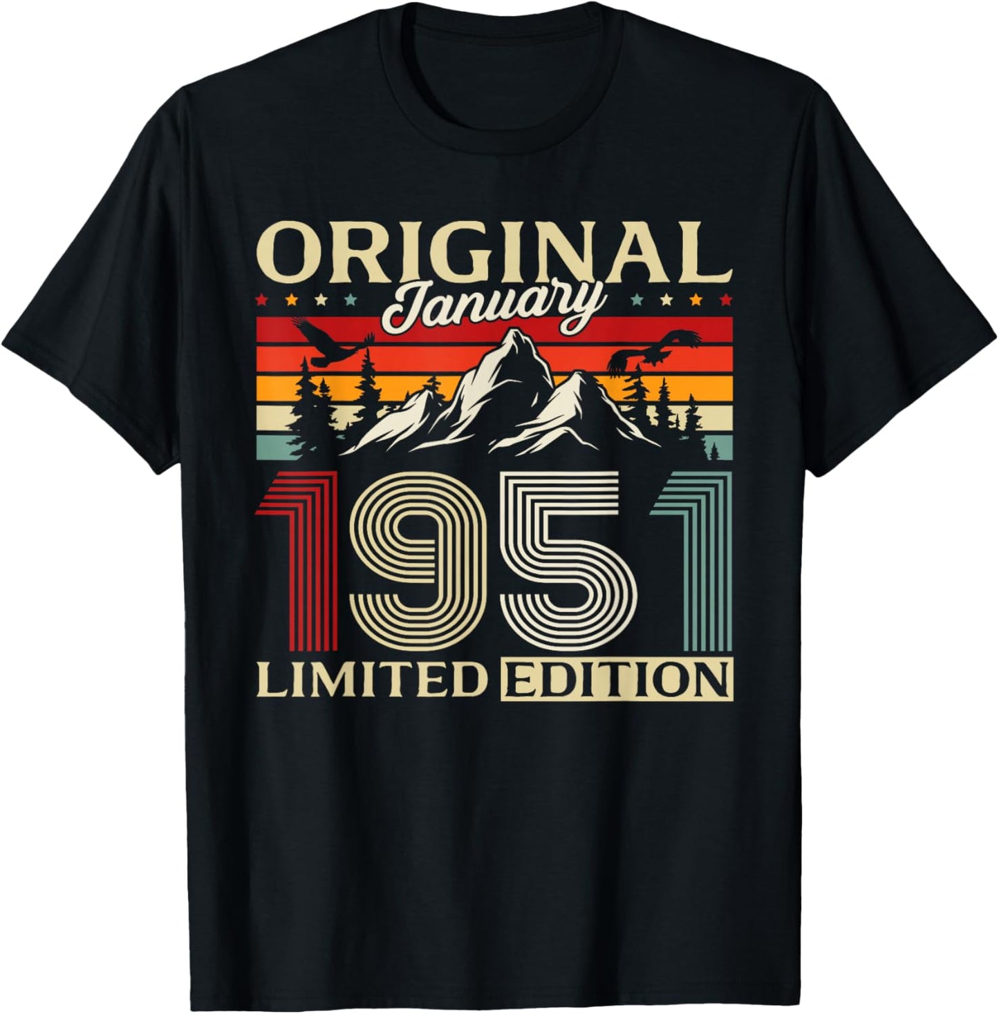 75 Years Anniversary Man Gift January 1951 Vintage T-Shirt - T-Shirt | Black