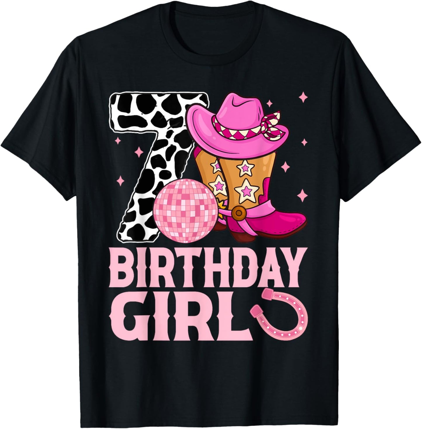 Happy 7th Birthday Girl Outfit Rodeo Western Cowgirl Cowboy T-Shirt - T-Shirt | Black