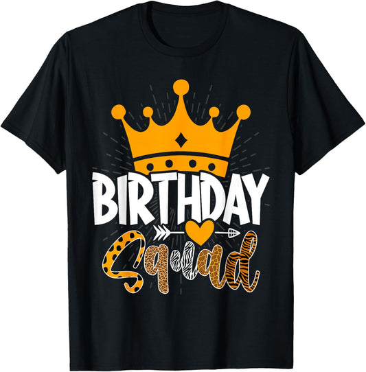 Birthday Squad Wild Animals Print Safari Zoo Kids Girls Boys T-Shirt - T-Shirt | Black