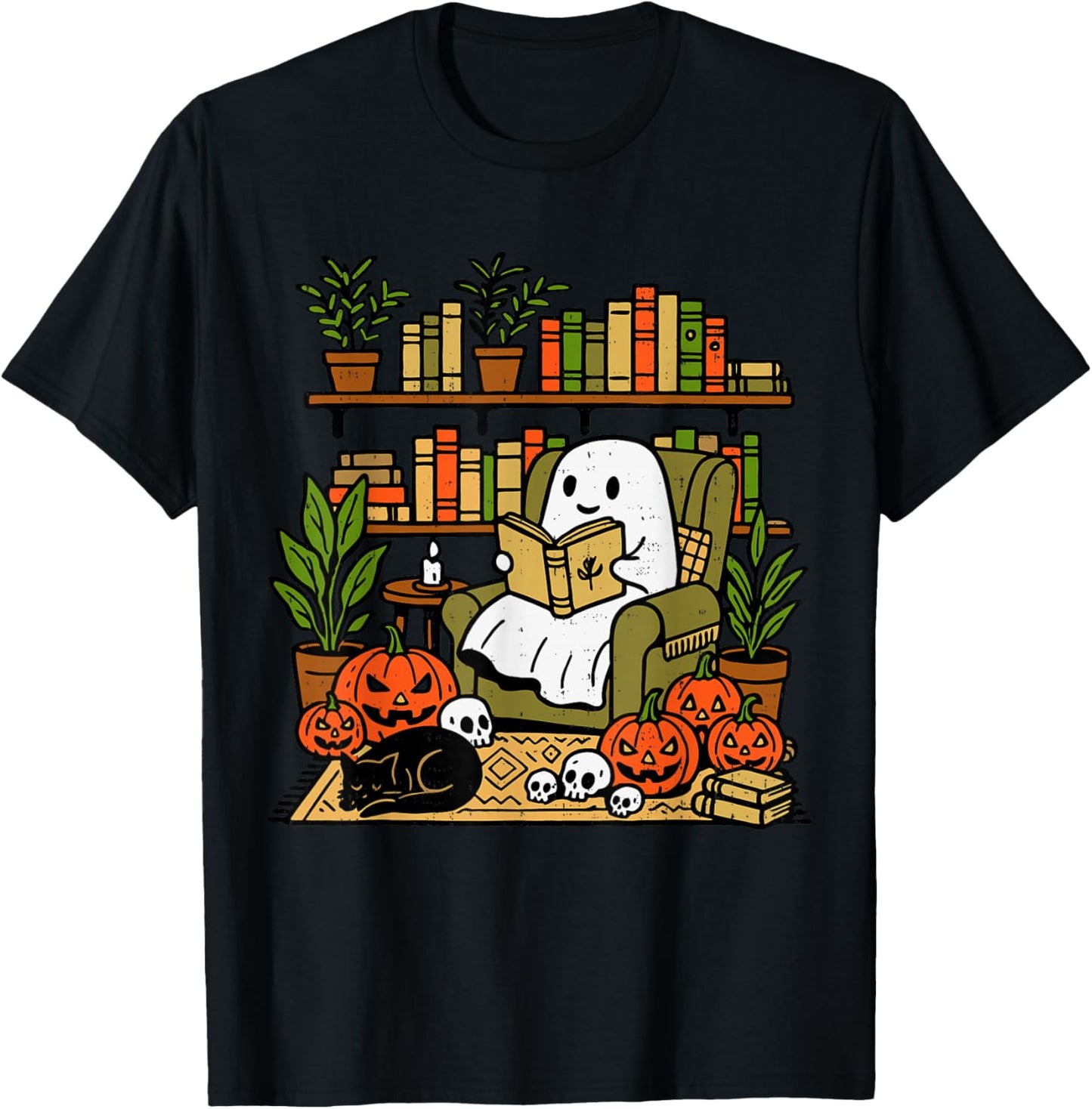 Ghost Library Reading Books Halloween Librarian Teacher T-Shirt - T-Shirt | Black