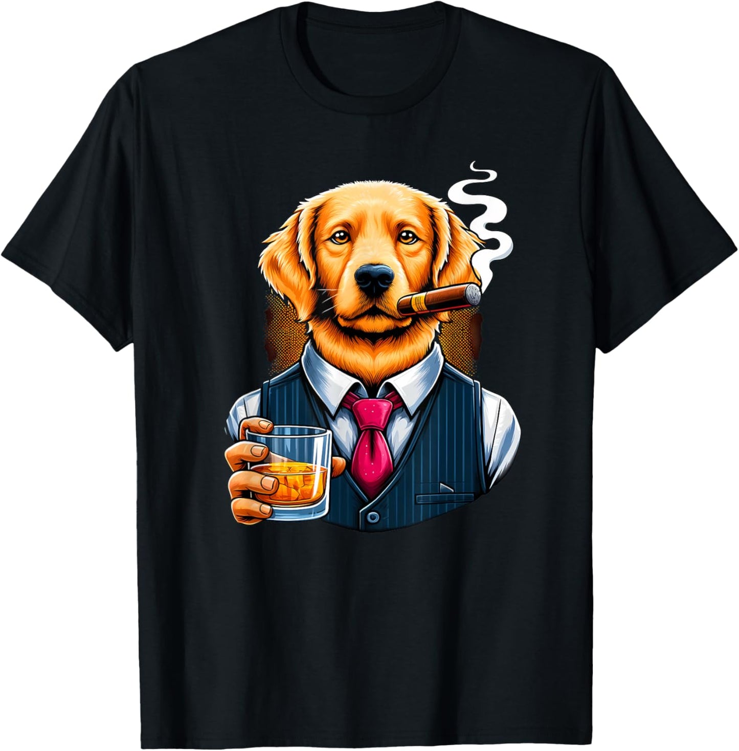 Golden Retriever dog Cigar And Whiskey T-Shirt - T-Shirt | Black