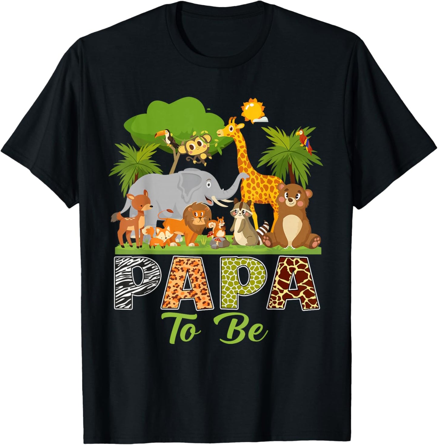 Soon To Be Papa Jungle Animal Safari Baby Announcement T-Shirt - T-Shirt | Black