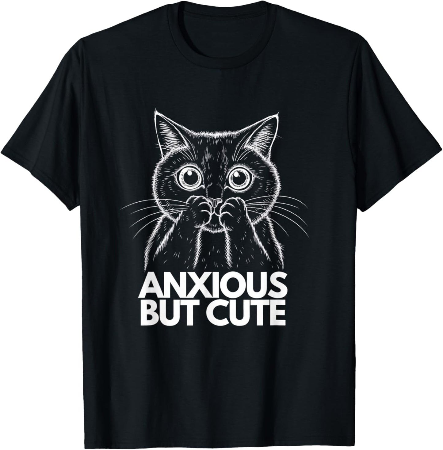Anxious But Cute Funny Anxiety Meme Cat Lover Introvert T-Shirt - T-Shirt | Black
