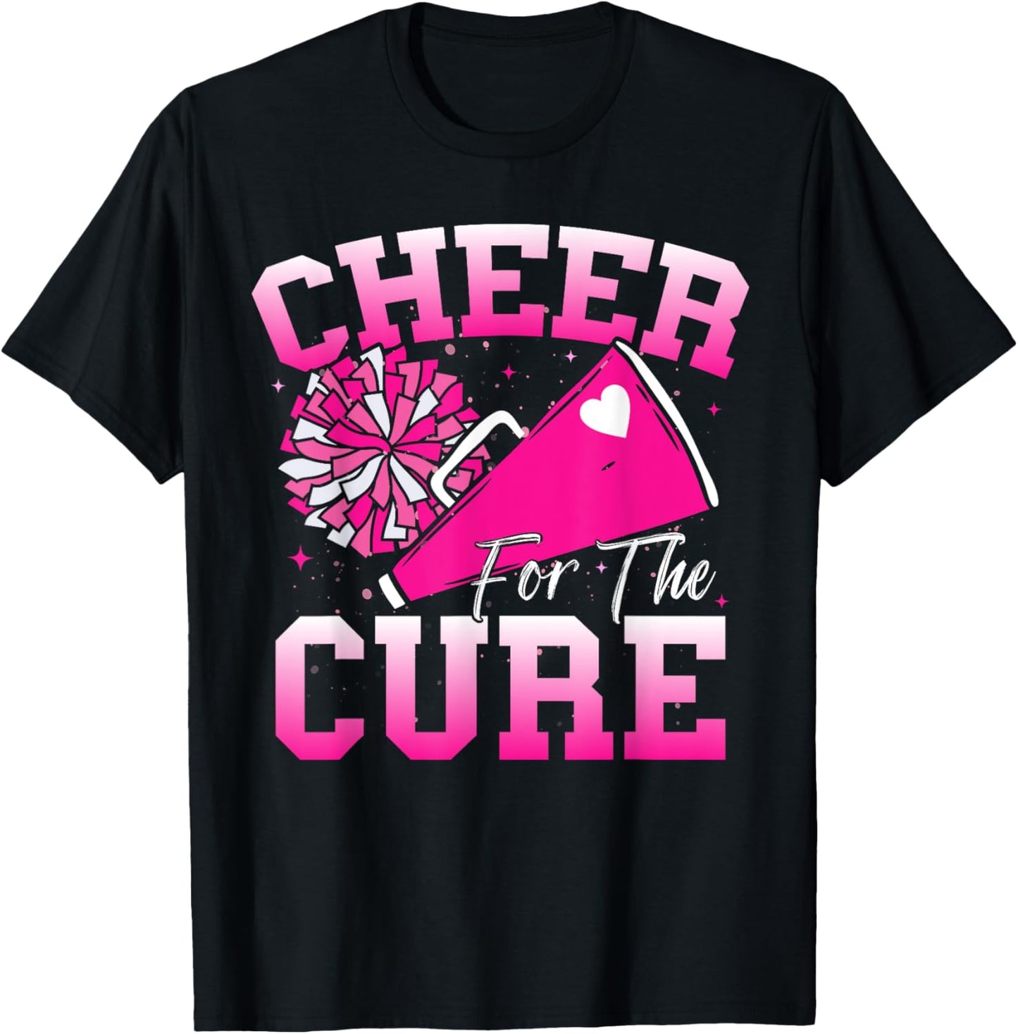 Cheer For The Cure Sport Breast Cancer Awareness Cheerleader T-Shirt - T-Shirt | Black