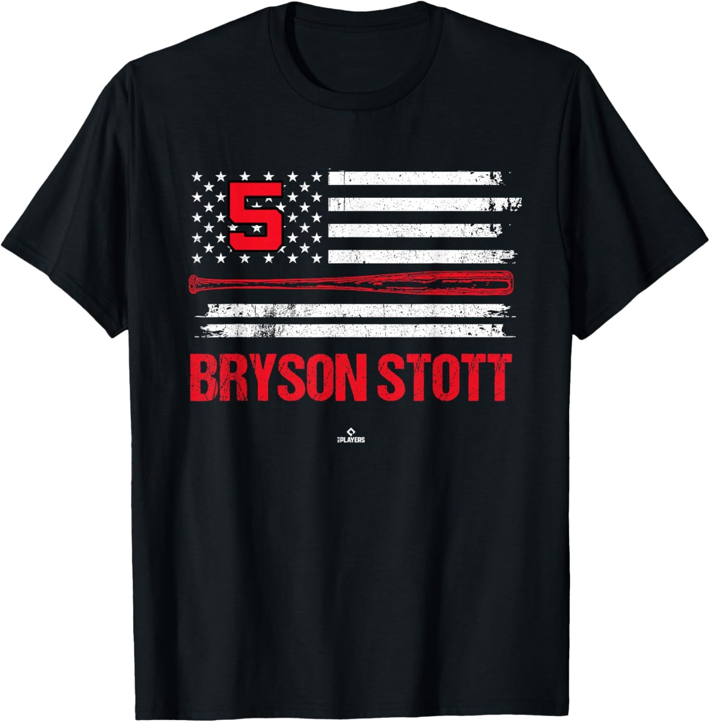 USA Flag Bat Bryson Stott Philadelphia Baseball MLBPA T-Shirt - T-Shirt | Black